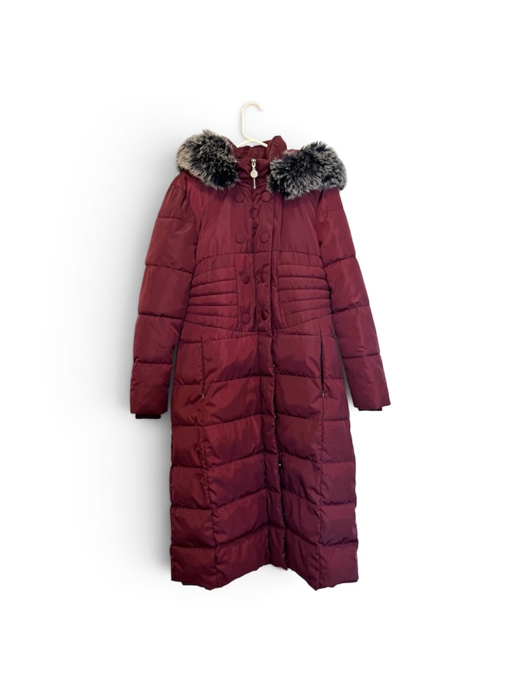 Polydeer Long Puffer Coat with Faux Fur Trim